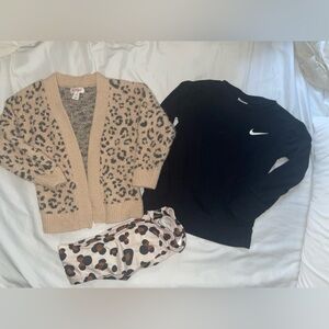 3T Nike Black Sweatshirt with Leopard Cardigan and Polka Dot Leggings